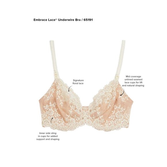 Wacoal Hot Pink Embrace Lace® Floral Lace Mid-Coverage Unlined Underwire Bra 34D - Picture 5 of 6